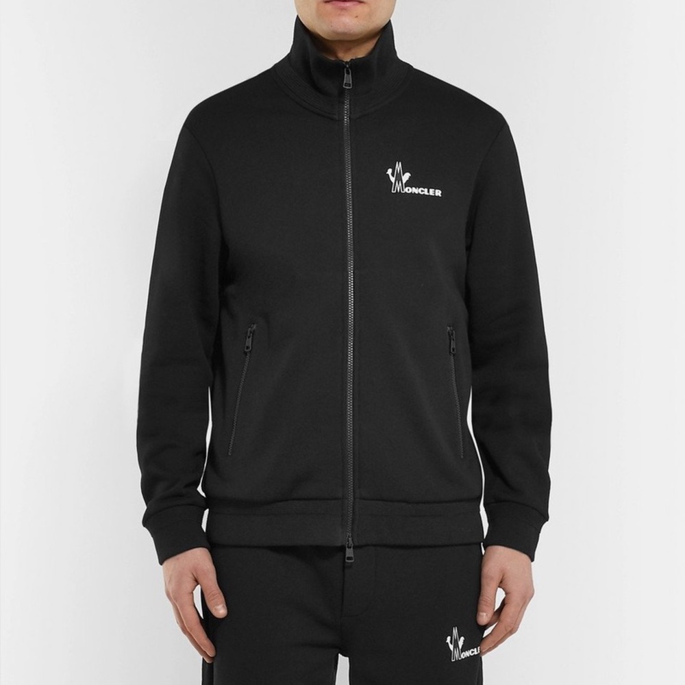 Moncler Maglia Slim-Fit Loopback Cotton-Jersey Zip-Up Sweatshirt In Black Size M